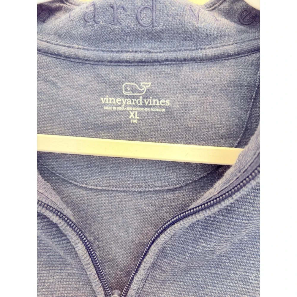 Vineyard Vines Preppy Quarter Zip Pullover Boys XL Blue Whale Logo Coastal